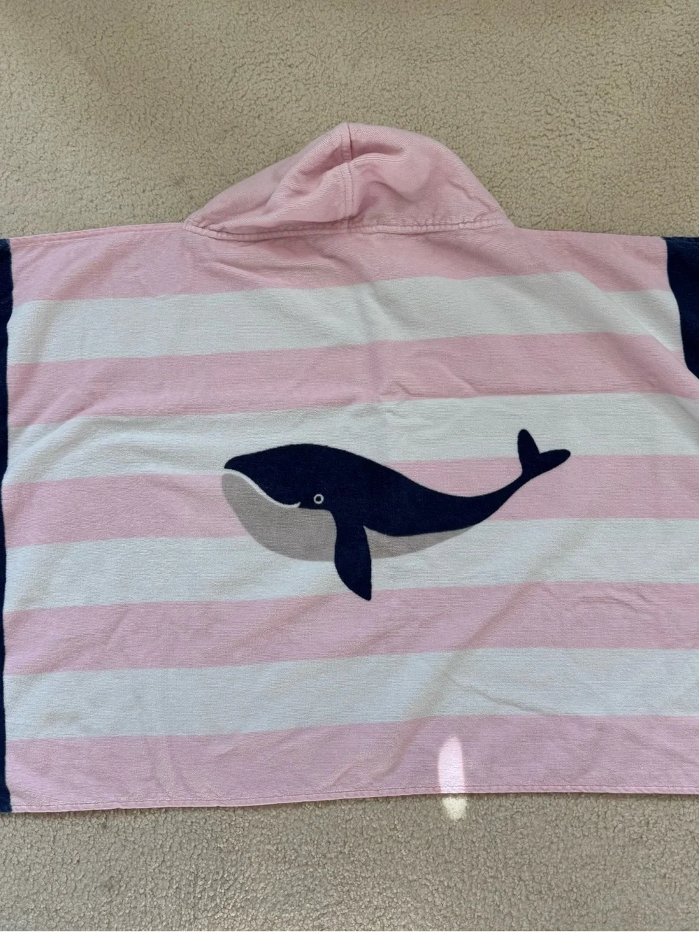 POTTERY BARN KIDS Whale Pink White Stripe Rugby Beach Hooded Towel PBK